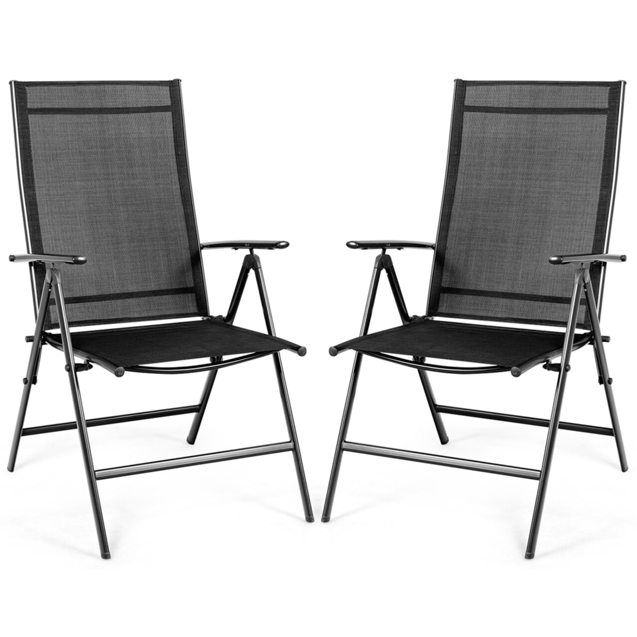 2Pcs Folding Chair Patio Garden Outdoor W/ Steel Frame Adjustable Backrest